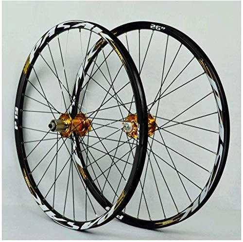 Ruote per Mountain Bike : YSHUAI - Set di ruote per mountain bike, 26 / 27, 5 / 29", a doppia parete, con cuscinetti sigillati, con cuscinetto a disco e freno a disco QR, 7-11 velocità, oro, 27, 5