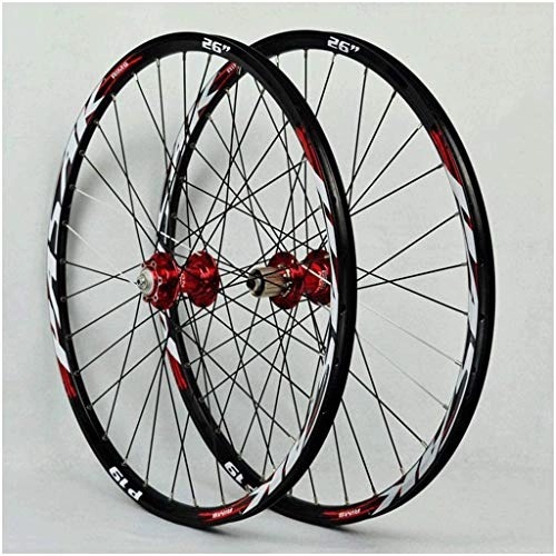 Ruote per Mountain Bike : YSHUAI - Set di ruote per mountain bike, 26 / 27, 5 / 29 pollici, a doppia parete, con cuscinetti sigillati, con cuscinetto a disco e freno a disco QR, 7-11 velocità, rosso, 29 pollici