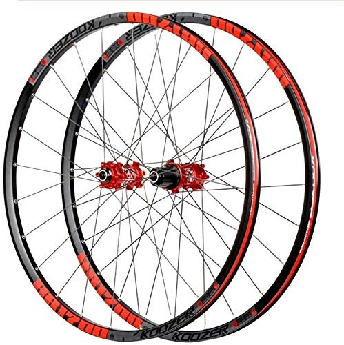 Ruote per Mountain Bike : YSHUAI - Set di ruote per mountain bike, 26 / 27, 5 pollici, a doppia parete, cuscinetto sigillato, freno a disco QR, 24 fori, 11.08 velocità, rosso, 27.5inch
