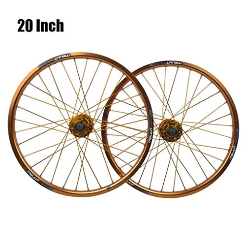 Ruote per Mountain Bike : ZNND 20 Pollici Ruote Bici, Doppio Muro Freno A Disco Rilascio Rapido Bicicletta / Ibrida Cerchio A 32 Fori 7 8 9 10 velocità Volano (Color : Gold, Size : 20 inch)