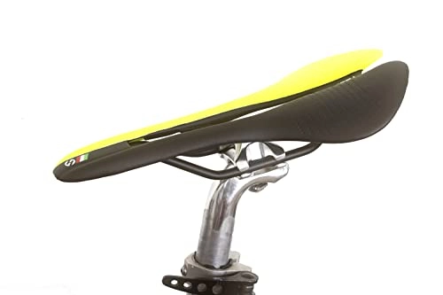 Seggiolini per mountain bike : Sella leggera compatibile con bici pieghevole BROMPTON (145 grammi in meno rispetto alla sella standard Brompton) NERO GIALLO