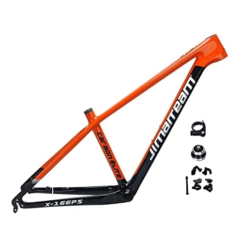 Cadres de vélo de montagnes : Cadre de VTT en carbone 27, 5er 29er Cadre de vélo de montagne semi-rigide 15 / 17 / 19 '' Cadre de frein à disque Axe traversant 142 mm QR 135 mm Interchangeable, avec accessoires (Color : Orange, Size :