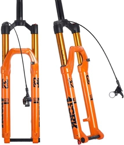 Fourches VTT : BUNIQ Fourche à Suspension for vélo de Montagne 27.5 29 Pouces, Fourche pneumatique for VTT, débattement de 100mm, axe traversant 100 × 15mm, Fourche Avant Droite (Color : Orange, Size : 27.5inch)