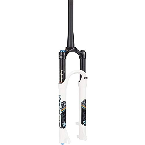 Fourches VTT : Fourche de vélo MTB Double Chamber Suspension Fork, Cycling Air Fork 26" / 27.5 / 29 Inch Aluminum Alloy Disc Brake Damping Adjustment Cone Tube 1-1 / 8" Travel 100mm ( Color : White , Size : 27.5inch )