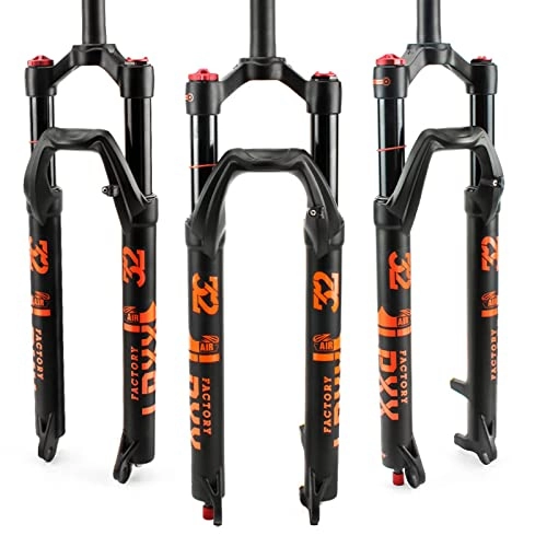 Fourches VTT : Fourches à suspension VTT, 27, 5 / 29 pouces avec amortisseur à pression d'air, débattement de 115 mm, fourches de vélo à tube droit 1-1 / 8 - Verrouillage manuel ( Color : Black+Orange , Size : 27.5inch )