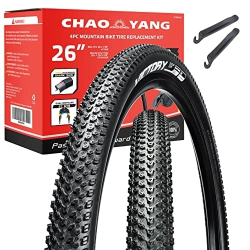 Pneus VTT : Chao YANG Lot de 4 kits de remplacement de pneus de VTT à double composé 2C-VTT, avec protection anti-crevaison DuraSkin et protection latérale, 66 x 4, 95, pour une utilisation sur route ou hors route