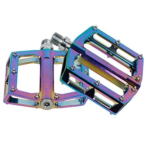 Pédales VTT : 2DU VTT Pédales Plates-Formes Plates antidérapantes en Alliage d'aluminium VTT Vélo pédales Rainbow Color Rainbow
