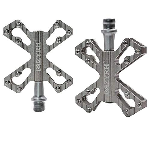 Pédales VTT : Aluminum alloy mountain bike pedal bicycle pedal Pelin anti-skid foot glaring cycling accessories-503 silver gray (