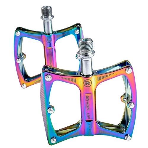 Pédales VTT : Arc-en VTT Vélo pédales en Alliage d'aluminium Ultra-léger Plate-Forme Anti-Slip roulement pédales colorées for BMX VTT Accessoires (Color : Rainbow)