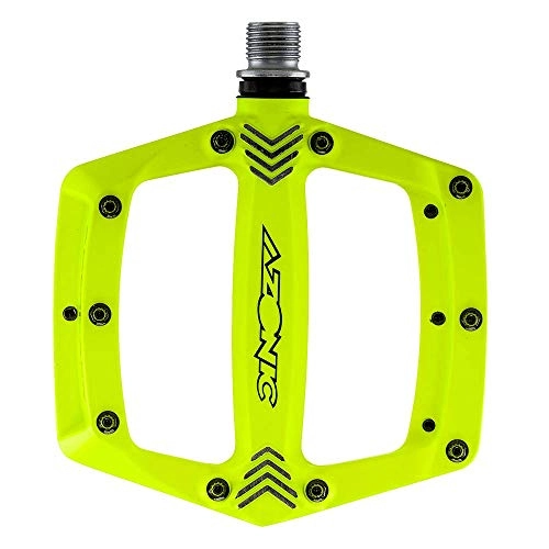 Pédales VTT : Azonic Americana Fahrrad Pedale Flatpedal MTB Mountainbike DH Downhill Alu Inkl. Ersatzpins, 3063-1, Farbe Neon Gelb