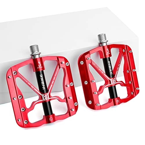 Pédales VTT : INBIKE Pedale VTT BMX Velo en Alliage Aluminium Pedale Plate Forme Rouge Noir avec Crampons Anti-Glissant Léger Solide（Rouge）