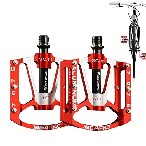 Pédales VTT : Pédales de vélo en alliage d'aluminium - Pédales VTT Pédales VTT - Pédales de plate-forme de vélo antidérapantes à 3 roulements pour VTT BMX, pédales de vélo de montagne universelles 9 / 16 pouces Didaj