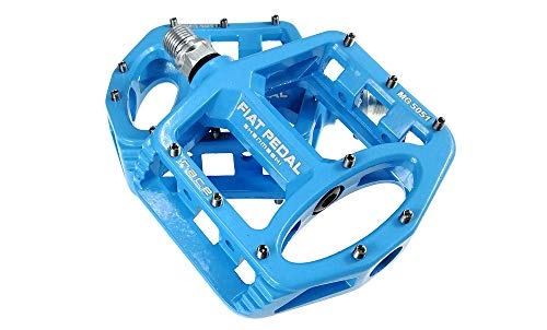 Pédales VTT : UPANBIKE Pédales de vélo en Alliage de magnésium 1.4 cm Roulement de Broche Haute résistance Antidérapant Grande Plateforme Plate pour VTT Vélo de Route, Bleu