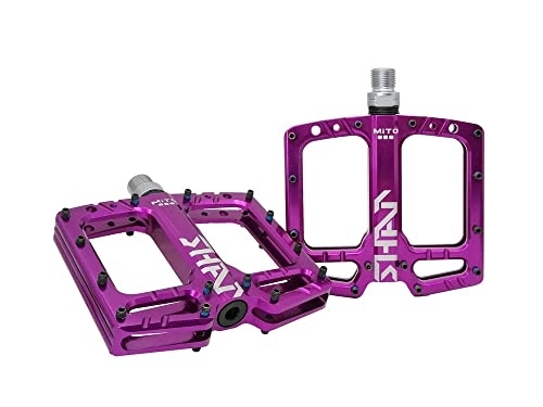 Pédales VTT : WENZI9DU Joint de pédale de vélo de Montagne Ultra-léger 3 roulement Polie Creux Creux Non glipage Pieds Plats Pédales de vélo MTB Équipements d'équipement (Color : Purple)