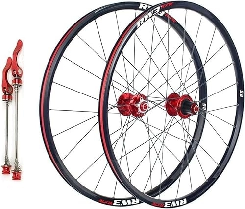 Roues VTT : Ensemble de roues de vélo de montagne 26 / 27, 5 / 29", jantes de roue à dégagement rapide, adaptées aux vitesses 7 / 18 / 9 / 10 / 10 / 11 (couleur : rouge, taille : 66 cm)