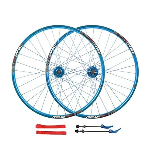 Roues VTT : L.BAN Wheel Mountain Bike 26"MTB Bicycle Wheel Set, Black Bike Bearings Hub, Compatible 7-8-9-10 Speed ​​Freewheel Freewheel Alloy Aluminium Front Rear Wheel Front, Blue