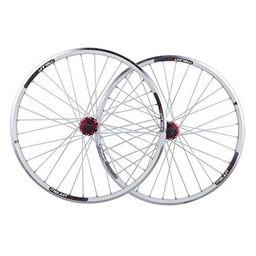 Roues VTT : L.BAN Wheel Mountain Bike 26"MTB Double Wall Wheelset Quick Release V Disc Brake Rim MTB Bike Wheel Wheel Set, White