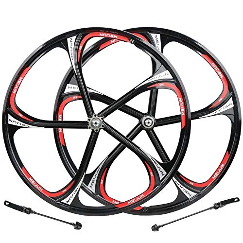 Roues VTT : Mountain Bike Wheel Set Cinq lames intégré Roues Set 26 pouces Frein à disque à dégagement rapide Roue de bicyclette en alliage de magnésium roue intégré (roue avant + roue arrière) ( Color : Black )