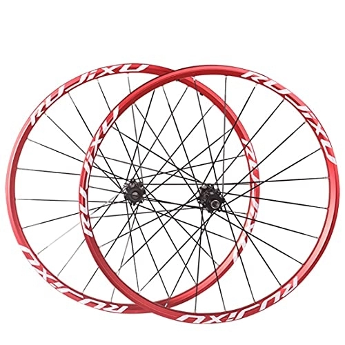 Roues VTT : Roues de vélo de montagne 26 pouces 27, 5" 29 pouces avec frein à disque, roulements scellés, jante avant et arrière, rayons plats 24 heures, pour cassette 7, 8, 9, 10, 11 vitesses (couleur : rouge, ta