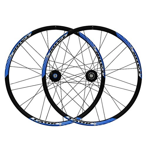Roues VTT : Roues de vélo Wheels 26 Pouces VTT Jeu de Roues en Alliage Disque Double 24H Mur Quick Release (Color : Black+Blue)