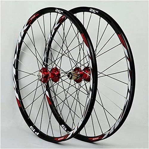 Roues VTT : Wheelset Ensemble de roues de vélo de montagne 26 27, 5 29 pouces, 32h double mur VTT Wheesset Rim With QR Disc frein 7 / 8 / 9 / 10 / 11 Speed ​​4 Palin Takeing Hub road Wheel ( Color : Red , Size : 29inch )