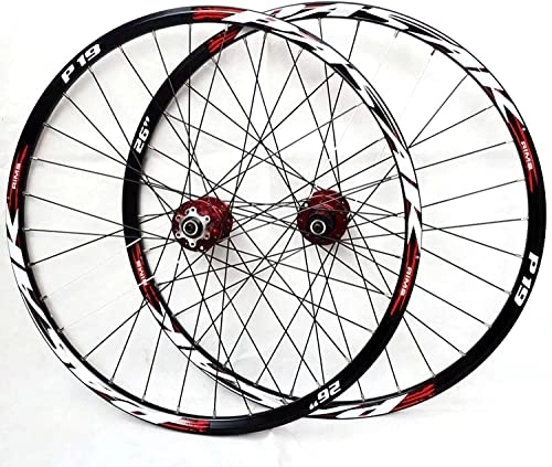 Roues VTT : ZECHAO Jeu de roues de vélo de montagne 26 / 27, 5 / 29er, roue avant arrière à double paroi, roue de frein à disque en alliage d'aluminium 32H 7-11 vitesses à dégagement rapide (couleur : rouge, taille :