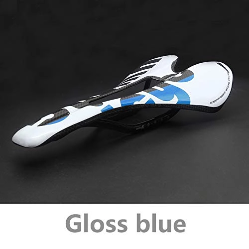 Sièges VTT : 3K Full Carbon Fiber vélo Selle Route / VTT Vélo Carbone Selle Mat / Brillant coloré Blue-White Gloss