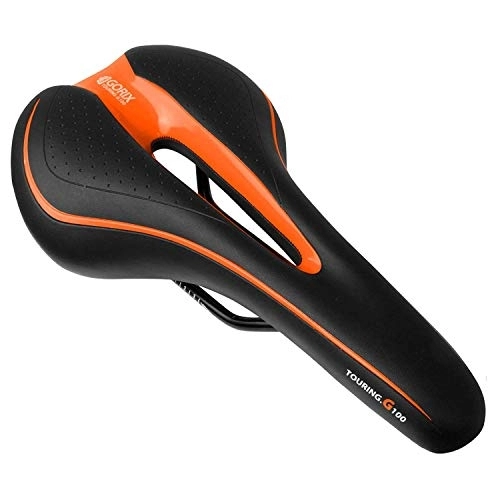 Sièges VTT : GORIX Selle de vélo Coussin Confortable avec Rail Vélo de Route de Montagne pour Homme et Femme (GX-C19) (Noir × Orange)