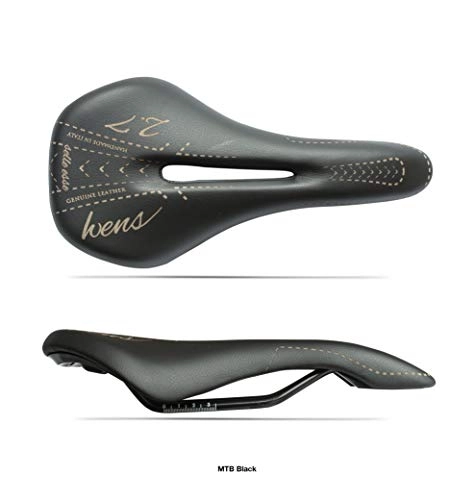 Sièges VTT : Selle de vélo de trekking / VTT unisexe modèle Wens 2.7 en cuir véritable + gel pour vélo de ville fabriqué à la main en Italie 2020 – Noir