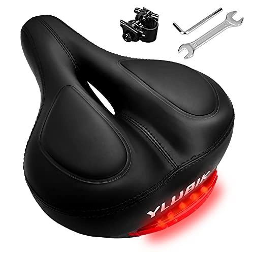 Sièges VTT : Ylubik Selle de vélo confortable en mousse à mémoire de forme imperméable avec lumière arrière, ajustement universel, double suspension à ressort, absorption des chocs