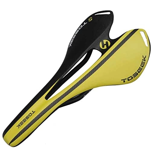 Asientos de bicicleta de montaña : Ligero sillín de Bicicleta de Fibra de Carbono Hecho de cómoda Espuma viscoelástica Cómodo Asiento de Bicicleta Impermeable y Transpirable con Concepto de Zona ergonómica, Black Yellow