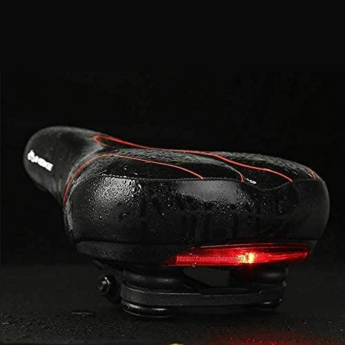Asientos de bicicleta de montaña : MASO Sillín de bicicleta – Cojín de sillín de bicicleta con luz trasera LED – Impermeable suave hueco transpirable para bicicleta de carretera MTB (negro + rojo)