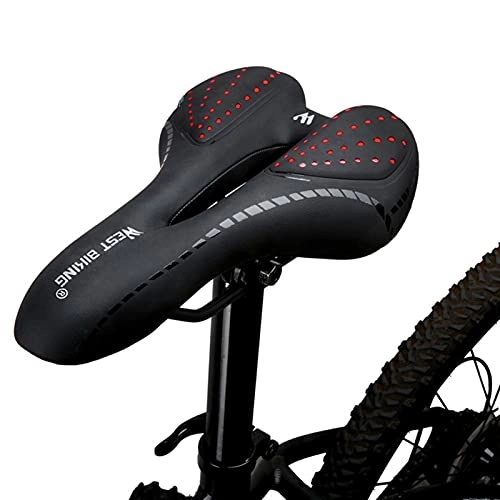 Asientos de bicicleta de montaña : Silla de Bicicleta de Bicicleta Suave Transpirable PU Superficie de Cuero Silica Llena Gel Cómodo Camino MTB Bicicleta de montaña Ciclismo Asientos de Montar (Color : Black Red)