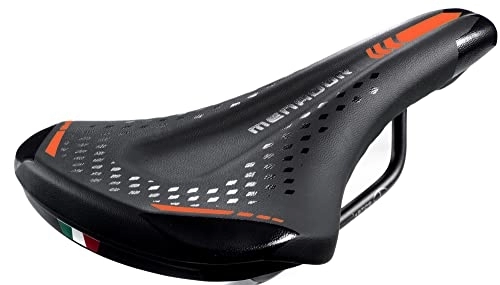Asientos de bicicleta de montaña : Sillín Montegrappa de bicicleta para uso E-MTB-GRAVEL Menador 3400 de espuma viscoelástica negro / naranja