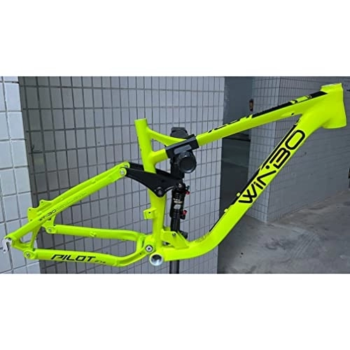 Cuadros de bicicleta de montaña : 26er / 27.5er Cuadro de bicicleta de montaña Trail Marco de suspensión MTB de aleación de aluminio 17'' Freno de disco 135 mm QR Frame Travel 120 mm DH / XC / AM, con amortiguadores traseros (Color : Geel