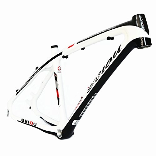 Cuadros de bicicleta de montaña : Beiou ® en fibre de carbone 3 K Mountain Bike Frame Blanc brillant 17 "Unibody-câble externe Noir routage T700 Ultralight B083A VTT 26"