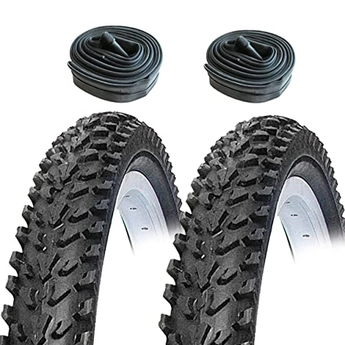 Neumáticos de bicicleta de montaña : Cubierta MTB 26X1.95 Negro + 2 cámaras de Aire de 26" con válvula AV (Gorda / Moto) / Neumático rígido MTB 26X1.95