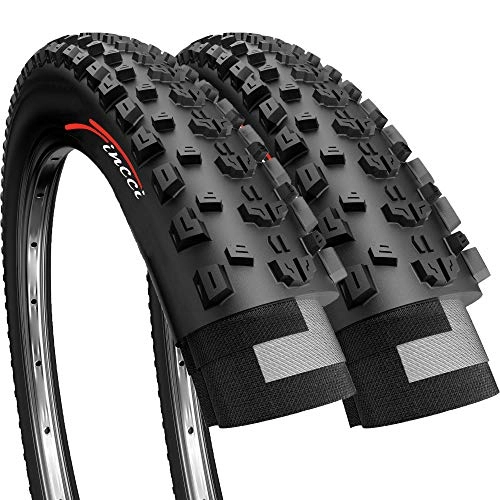 Neumáticos de bicicleta de montaña : Fincci Par 26 x 1.95 Pulgados 50-559 Plegable Cubiertas para MTB Montaña Fuera del Camino Hibrida Bici Bicicleta (Paquete de 2)