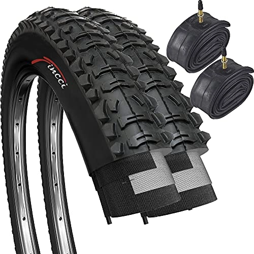 Neumáticos de bicicleta de montaña : Fincci Par Híbrida Plegable Neumáticos de Bicicleta de Montaña Cubiertas 26 x 1, 95 53-559 y Presta Tubos Interiores