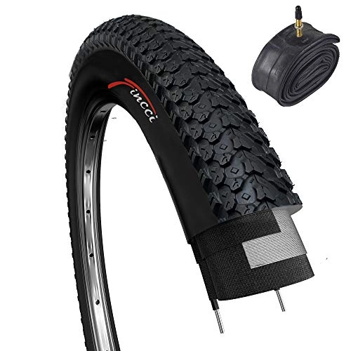 Neumáticos de bicicleta de montaña : Fincci Set 26 x 2, 125 Pulgadas 57-559 Plegable Cubierta con Cámara de Aire Presta Válvula Interior para MTB Montaña Hibrida Bici Bicicleta