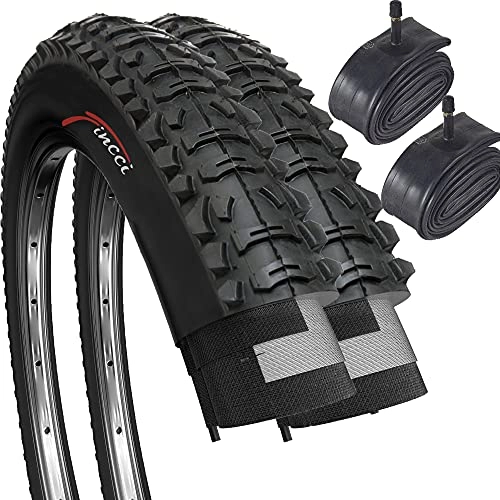 Neumáticos de bicicleta de montaña : Fincci Set Par 26 x 1, 95 Pulgadas 53-559 Plegable Cubiertas con Cámaras de Aire Schrader Válvula Interior para MTB Montaña Hibrida Bici Bicicleta (Paquete de 2)
