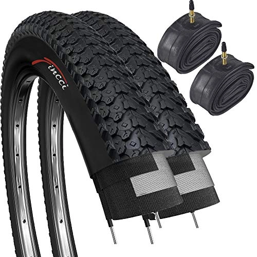 Neumáticos de bicicleta de montaña : Fincci Set Par 26 x 2, 125 Pulgadas 57-559 Plegable Cubiertas con Cámaras de Aire Presta Válvula Interior para MTB Montaña Hibrida Bici Bicicleta (Paquete de 2)