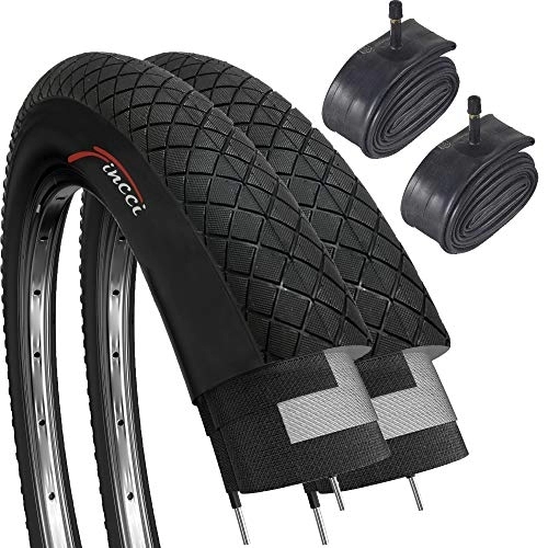 Neumáticos de bicicleta de montaña : Fincci Set Par Cubiertas 20 x 1.95 Pulgadas 53-406 con Cámaras de Aire Schrader Válvula Interior para BMX MTB o Niños Bici Bicicleta (Paquete de 2)