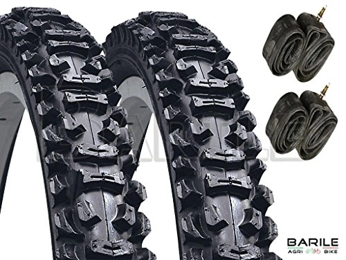 Neumáticos de bicicleta de montaña : RMS - 2 cubiertas de neumático de 20 x 1, 95 (50 - 406) para bicicleta MTB, color negro + 2 cámaras de aire