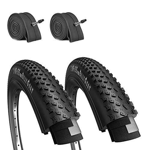 Neumáticos de bicicleta de montaña : Rycheer - Cubiertas para bicicleta de montaña (2 unidades, 27, 5 pulgadas, 27, 5 x 2, 10, incluye 2 cámaras de aire con válvula Dunlop)