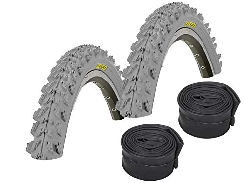 Neumáticos de bicicleta de montaña : Set: 2 x Psycho Kenda neumáticos para bicicleta MTB de 26 x 1.95 gris + mangueras M, válvula de auto