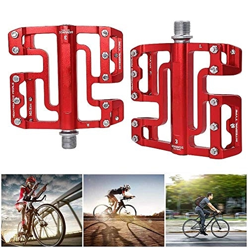 Pedales de bicicleta de montaña : Pedales de bicicleta de montaña, pedales de bicicleta, súper ligero, antideslizante plataforma ancha, pedales de aleación de aluminio, diámetro del eje 9 / 16 pulgadas, rojo