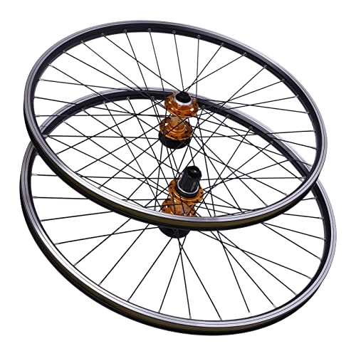 Ruedas de bicicleta de montaña : BAOCHADA Juego de ruedas para bicicleta de montaña de 29 pulgadas, ruedas delanteras y traseras, doble disco de 6 agujeros, buje de cassette, hasta 200 kg, juego de ruedas con 2 radios, negro y dorado