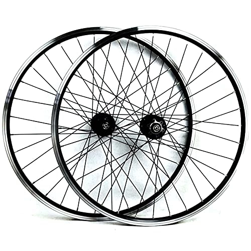 Ruedas de bicicleta de montaña : Juego de ruedas de bicicleta MTB de liberación rápida, llanta de bicicleta de 26 pulgadas, rueda de bicicleta de montaña, disco 32H / llanta de freno en V, buje de casete de 7-11 velocidades, rodamiento