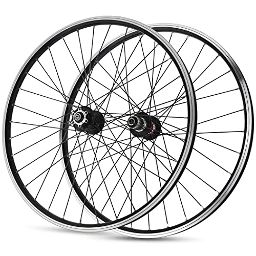 Ruedas de bicicleta de montaña : Juego de ruedas para bicicleta MTB, rueda de bicicleta de montaña de 26 pulgadas, disco de aleación de doble capa / freno en V, llanta de ciclismo universal, rodamiento sellado QR, buje de casete de 7-1